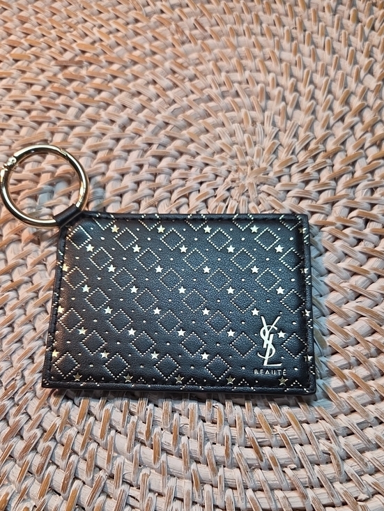 Yves Saint Laurent Other - Yves Saint Laurent Black Leather Mirror Key Ring with Gold Stud Pattern